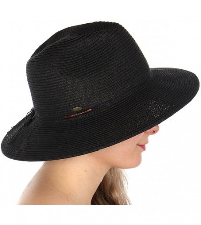 Sun Hats Beach Sun Hats for Women Large Sized Paper Straw Wide Brim Summer Panama Fedora - Sun Protection - C318RE2AU85