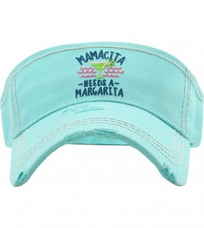 Visors Womens Baseball Cap High Ponytail Bun Half Visor Adjustable Athletic Hat - Mamacita Needs a Margariata - Mint - CY18SD...