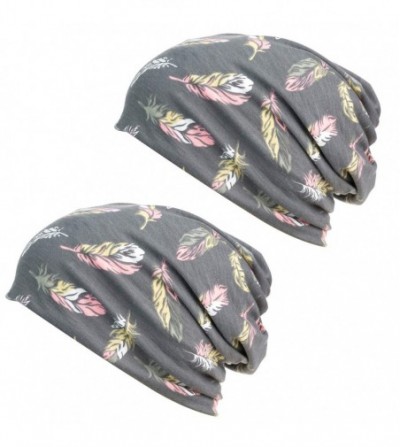 Headbands Printed Turban Headband Chemo Cap Cotton Soft Sleep Beanie - 2 Pair Grey - CN180LD70LD