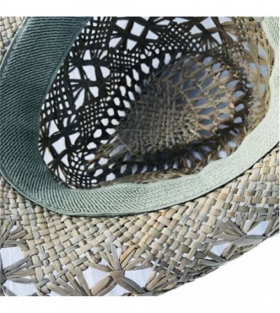 Cowboy Hats Woven Wide Brim Western Straw Cowboy Hat with Decorative Band - Green - CI18E46NXQ5