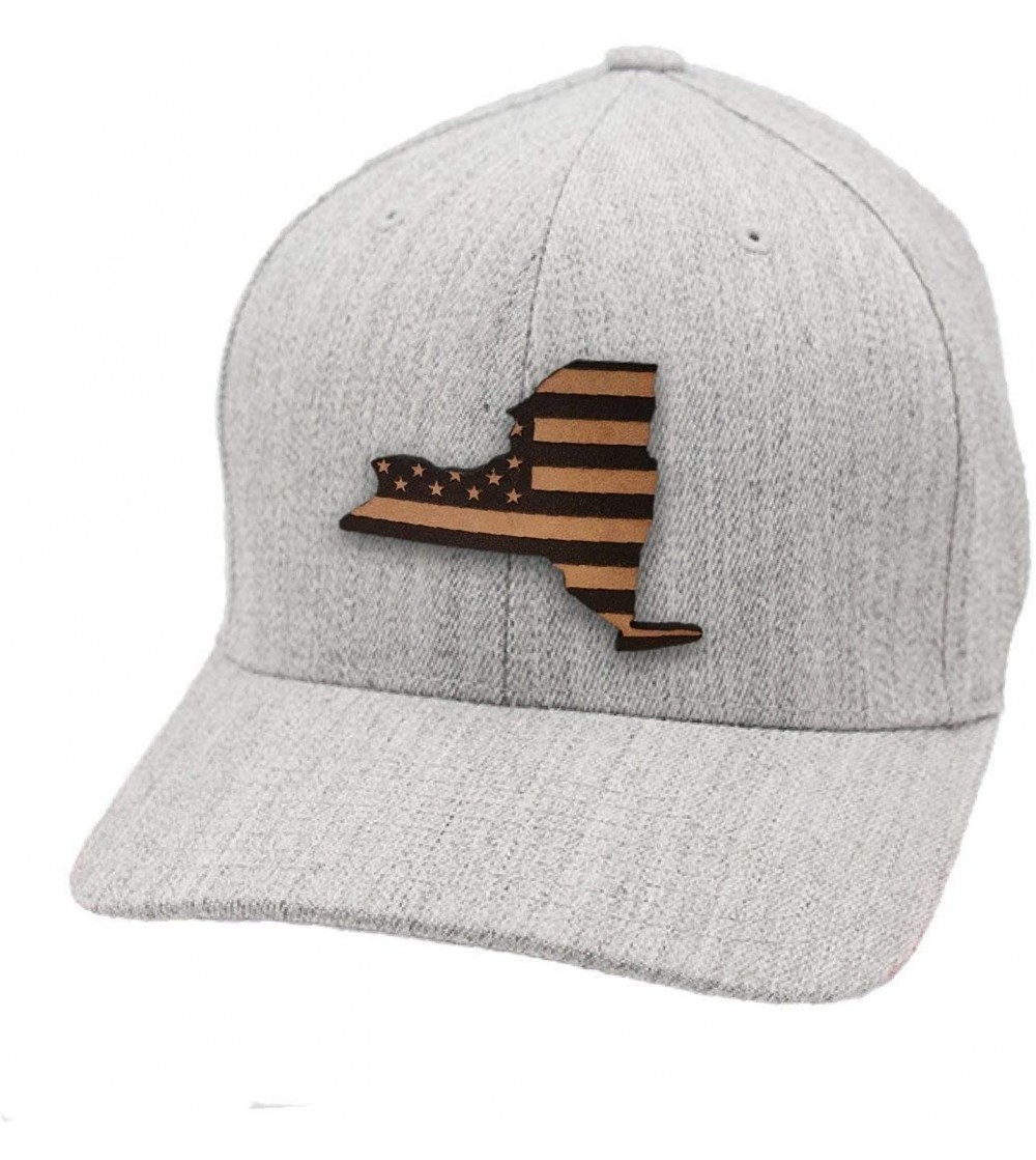 Baseball Caps 'Newyork Patriot' Leather Patch Hat Flex Fit - Heather Grey - CN18IGQNW4M