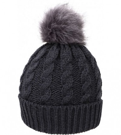 Skullies & Beanies Winter Wonderland Splash Patterned Thick Knit Fleece Lined Snow Beanie Hats - Heather Grey /Grey Pom - CB1...