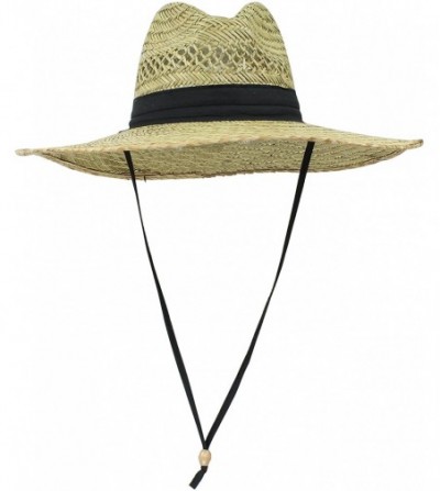 Sun Hats Men's Straw Outback Lifeguard Sun Hat with Wide Brim - Natural/ Black - CV11YJPUFB3