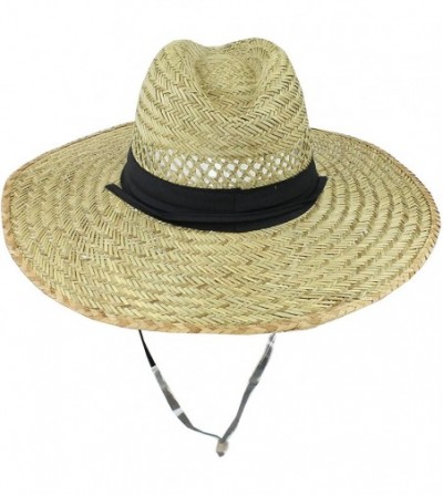Sun Hats Men's Straw Outback Lifeguard Sun Hat with Wide Brim - Natural/ Black - CV11YJPUFB3