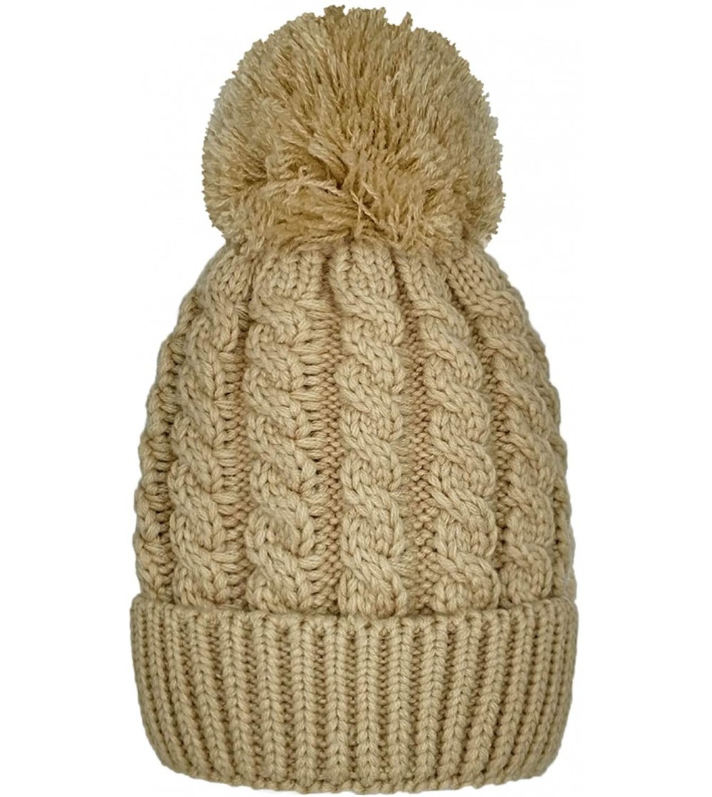 Skullies & Beanies Women's Winter Beanie Warm Fleece Lining - Thick Slouchy Cable Knit Skull Hat Ski Cap - Beige - CT18WIDKNCN