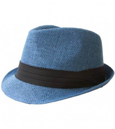 Fedoras Tweed Classic Cuban Style Fedora Fashion Cap Hat- Navy - C211C16SEVP