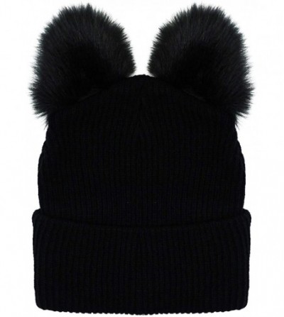 Skullies & Beanies Women's Hat Cat Ear Crochet Braided Knit Caps - Style2_black - CS18L3W05EK