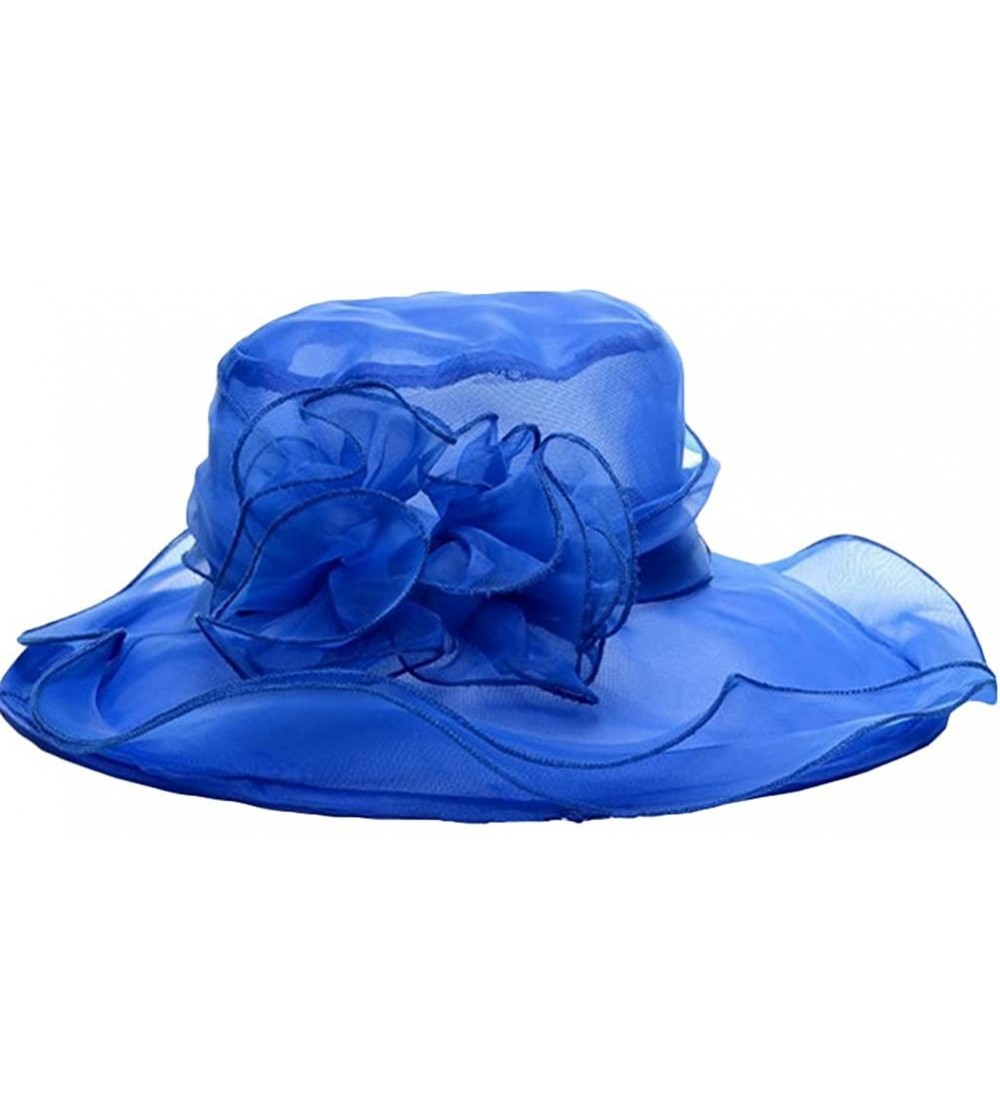 Sun Hats Vintage Flower Wide Brim Summer Beach Sun Hat for Ladies Womens - Royal Blue - CE12FU50IYJ