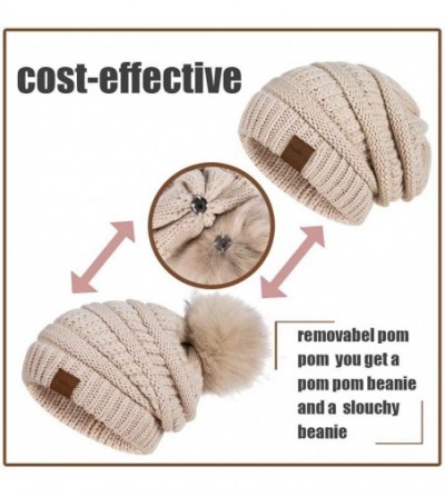 Skullies & Beanies Womens Winter Slouchy Beanie Hat- Knit Warm Fleece Lined Thick Thermal Soft Ski Cap with Pom Pom - Soft Gr...