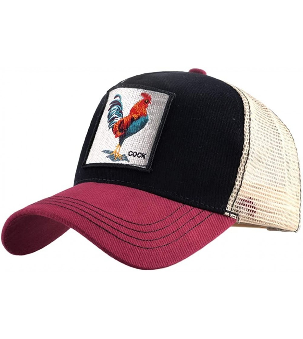 Baseball Caps Unisex Animal Mesh Trucker Hat Snapback Square Patch Baseball Caps - Red Black Cock - CV18MGA0QE7