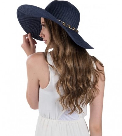 Sun Hats Mrs Wickman Women's Floppy Sun Hat with Chain Band - Navy Blue - C3125IY5L7L
