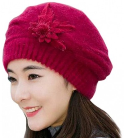 Berets Women Winter Warm Cap Knit Hat Beret Wool Snow Ski Caps Visor - Wine - CD18M4NXQD8