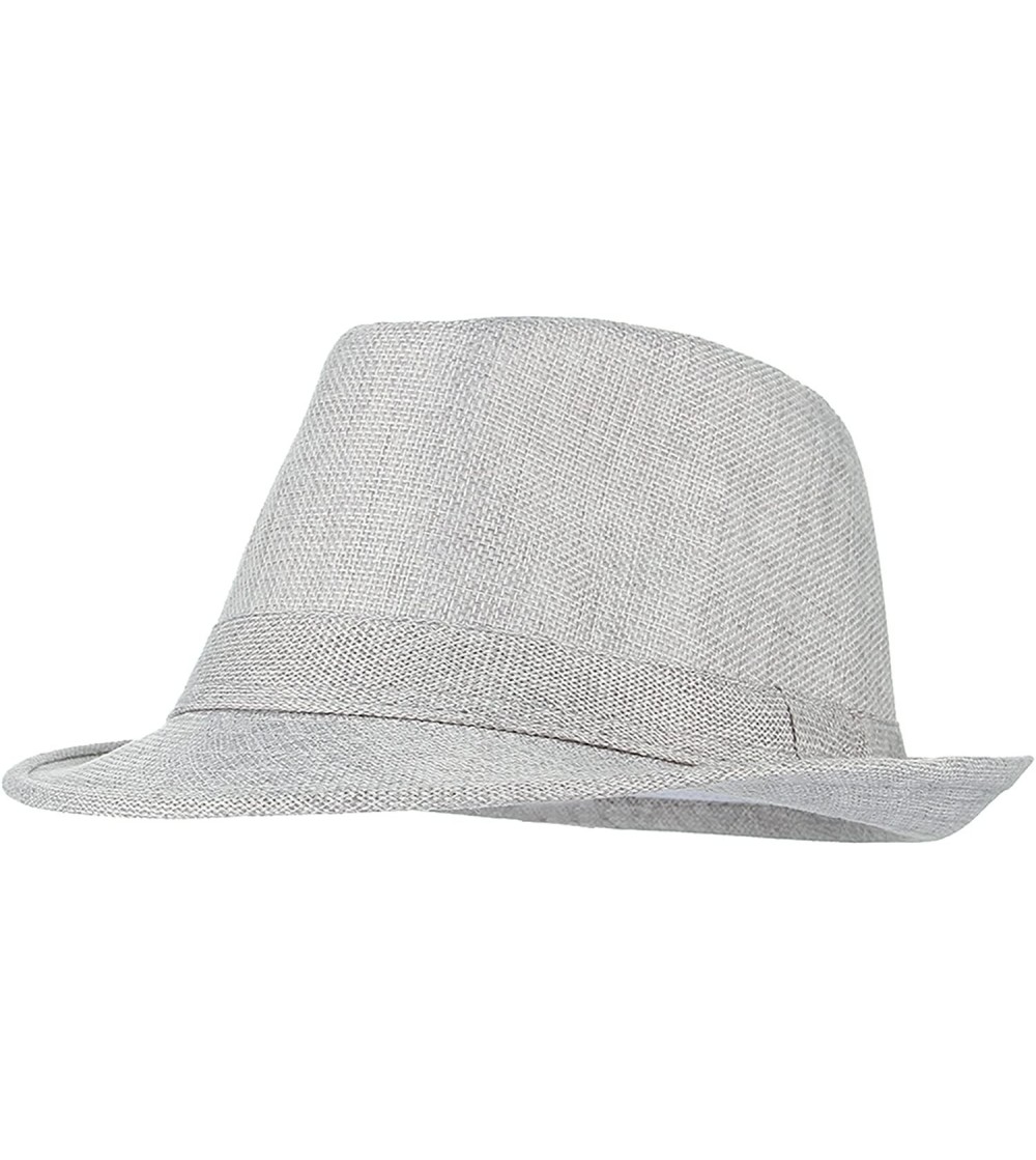 Fedoras Unisex Men Women Cotton Fedora Trilby Gangster Hat Sun Jazz Cap - Light Grey - C911LB77H0T