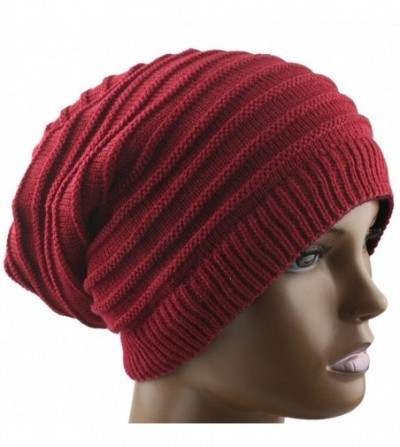 Skullies & Beanies SUNYIK Unisex Slouchy Beanie Hat-Winter Scarf ChunkyKnit Baggy Cap - Purplish Red - CV129TD2K9J