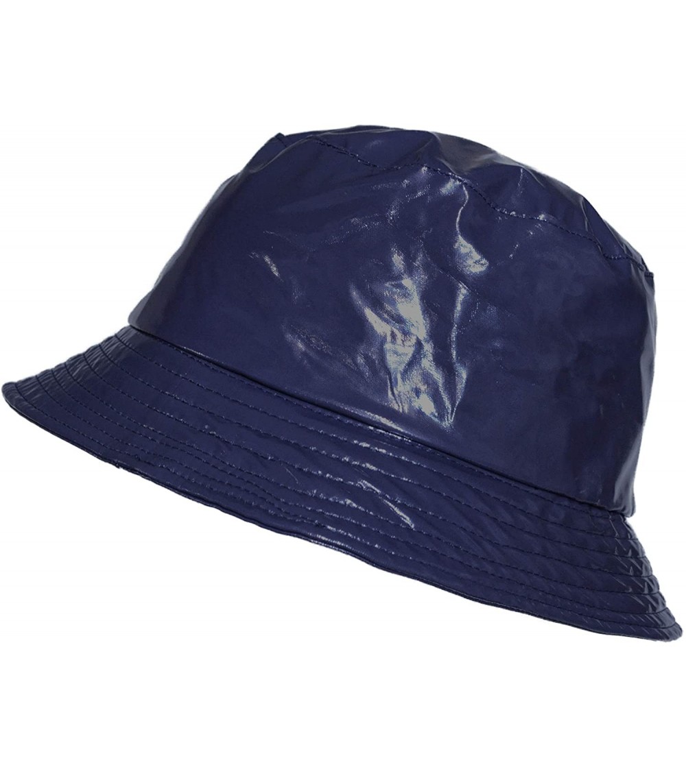 Rain Hats Waterproof Wax Style Bucket Rain Hat -Blue - C412H1F9H93