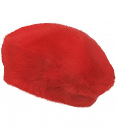 Berets Solid Color Angora French Beret Furry Artist Flat Winter Hat - Red Without Tab - CG193G5NAMD