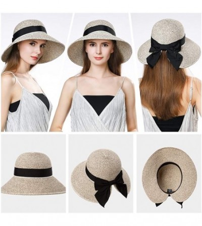 Fedoras Packable Womens Straw Cloche Derby Fedora Summer Wide Brim Sun Hat Floppy Beach 55-60cm - Coffee_89015 - C018D2O6DXQ