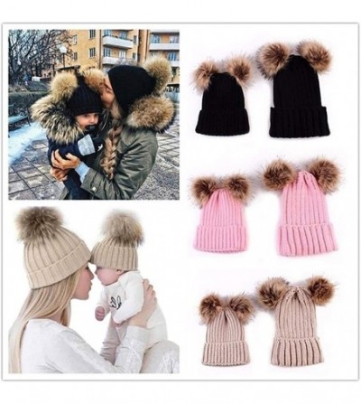 Skullies & Beanies Adults Children Kids Double Fur Winter Casual Warm Cute Knitted Beanie Hats - Red - C018A95TL9U