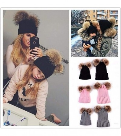 Skullies & Beanies Adults Children Kids Double Fur Winter Casual Warm Cute Knitted Beanie Hats - Red - C018A95TL9U
