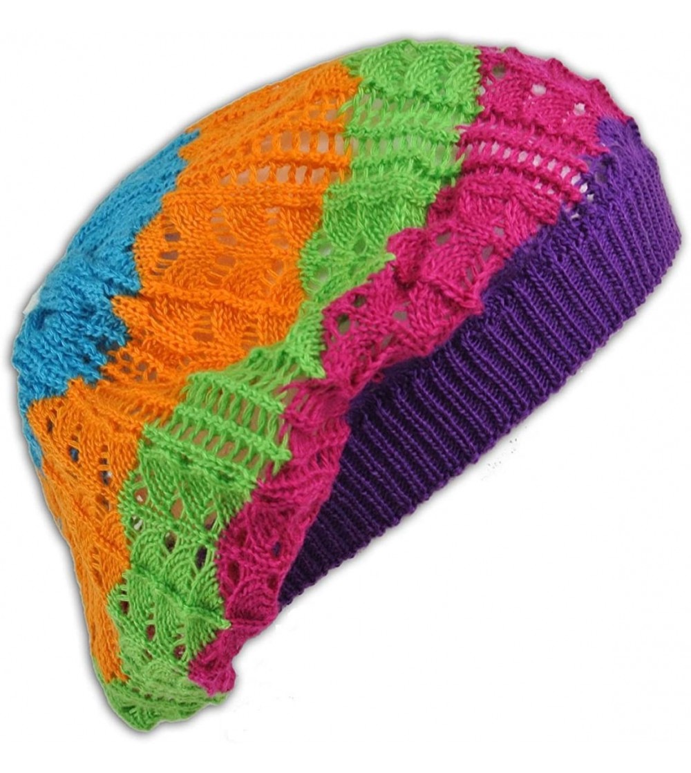 Berets Crochet Beanie Hat Knit Beret Skull Cap Tam - Tur/Org/Lime Multi - CQ11GLEEKGB