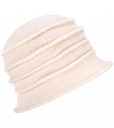 Skullies & Beanies 1920s Gatsby Womens Flower Wool Warm Beanie Bow Hat Cap Crushable A287 - White - C61263WXZH5