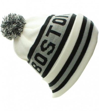 Skullies & Beanies USA Favorite City Cuff Winter Beanie Knit Pom Pom Hat Cap - Boston - White Black - CT11Q2TZI25