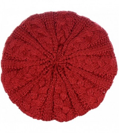Berets Women's Warm Soft Plain Color Urban Boho Slouch Winter Cable Knitted Beret Hat Skull Hat - Red - C31936EM83W