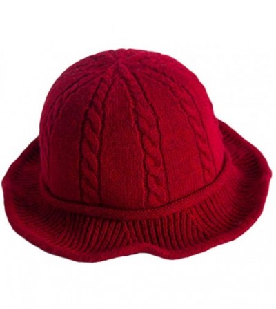 Bucket Hats Winter Knitted Wool Hat Women Bucket Hat Foldable Bow Warm Soft Cloche Cap - Red - C818IHSEGC3