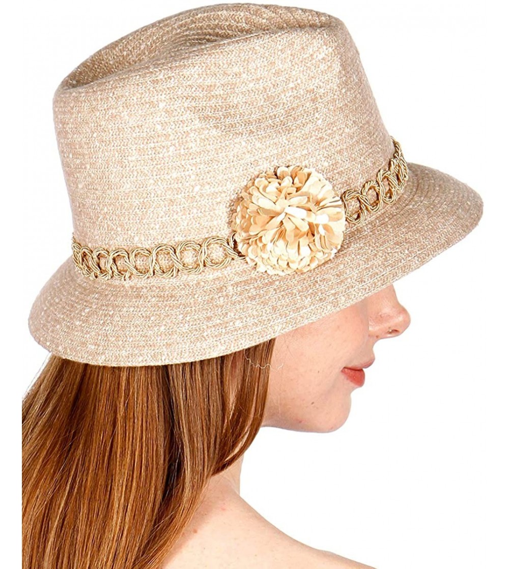 Bucket Hats Straw Bucket Fedora Beach Sun Hats for Women- Sun Protection Panama- Unisex - Flower Beige - CI182M23EXX