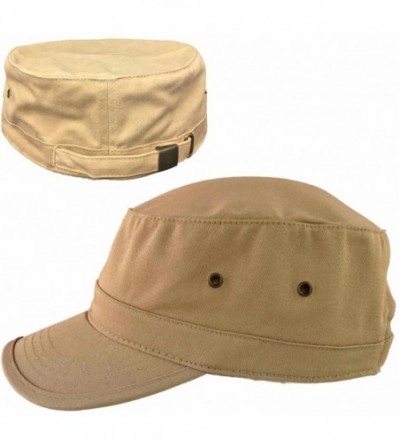 Baseball Caps Military Style Solid Blank GI Flat Top Cadet Cotton Castro Patrol Fitted Cap Hat - Khaki - CJ185XLNLUU