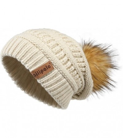 Skullies & Beanies Womens Winter Knit Beanie Hat Slouchy Warm Pom Pom Hat Faux Fur Caps for Women Ladies Girls - CX18YR674II