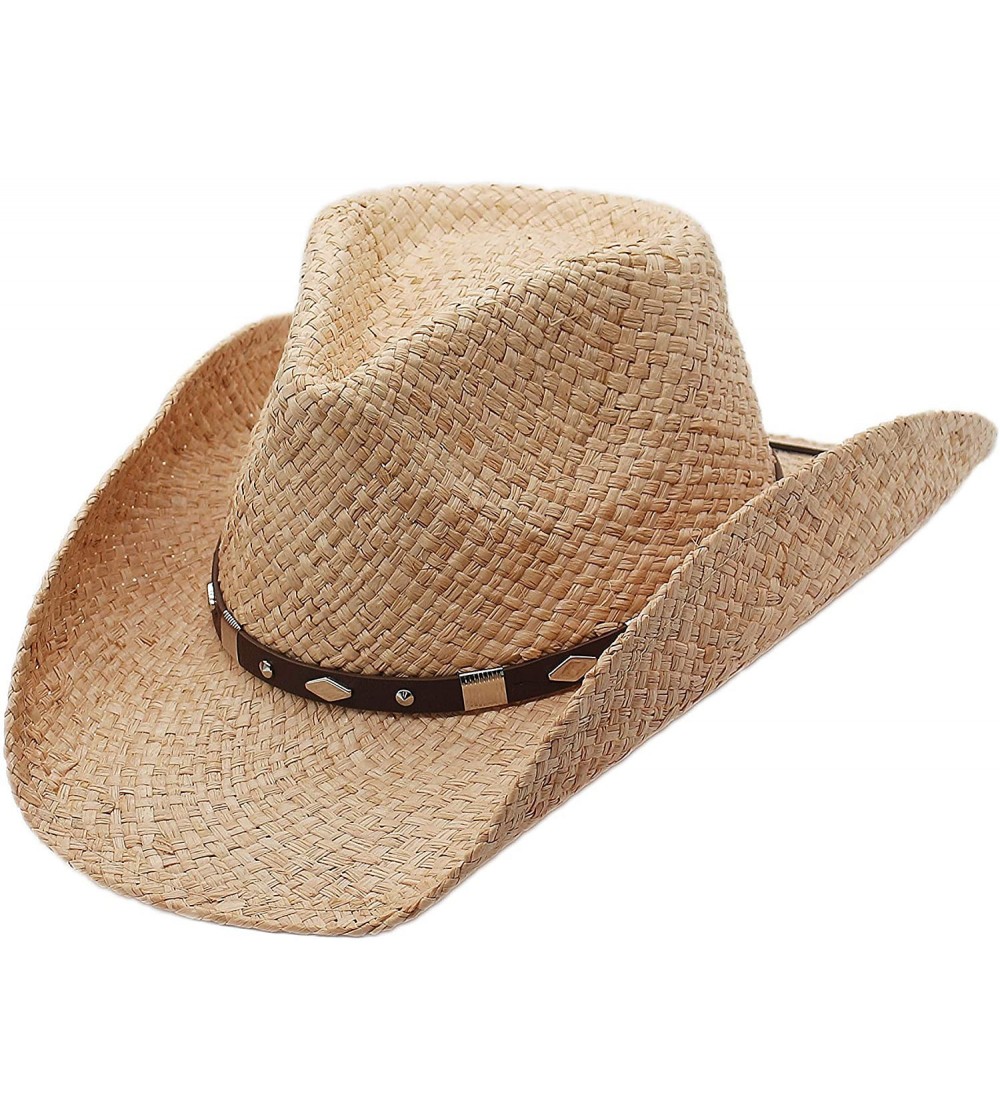 Cowboy Hats Raffia Straw Western Cowboy Summer Sun Hat- Silver Canyon- Natural - Natural - CM18U8MEK9C