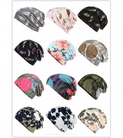 Skullies & Beanies Flower Printed Beanie Women Turban Headband Chemo Cap - 2 Pack Set 12 - CT18WN5N7AT