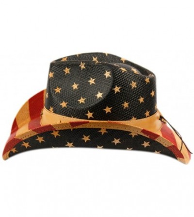 Cowboy Hats USA American Flag Straw Cowboy Hat w/Shapeable Brim- Red- White- Navy Blue - Cow2935 - CL18DT7QQA5