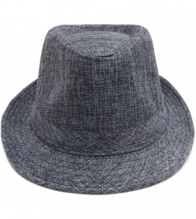 Fedoras Men/Women's Summer Gangster Solid Color Trilby Woven Fedora Hat - Grey - C511EV785SJ