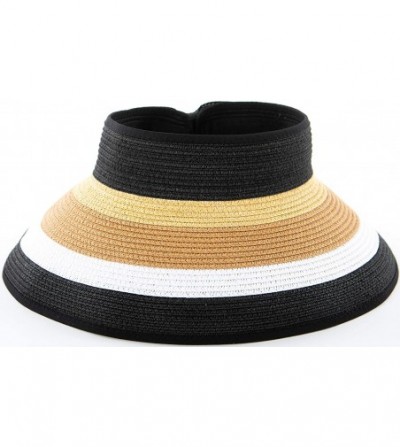 Visors Women's Sun Visor Wide Brim Straw Roll up Ponytail Hat - Black/Beige/Toaste/White - Stripe - CM1985DWR9R