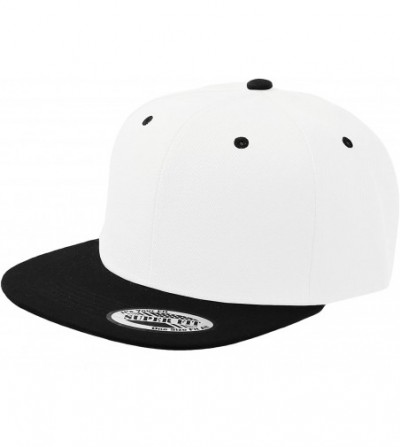 Baseball Caps Blank Adjustable Flat Bill Plain Snapback Hats Caps - White/Black - CN11LI0NB7H