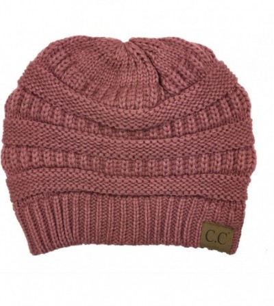 Skullies & Beanies Soft Stretch Chunky Cable Knit Slouchy Beanie Hat - Mauve - CQ187I0ED27
