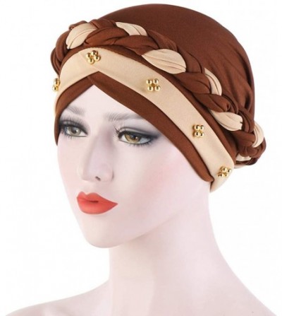 Skullies & Beanies Fashion Women India Hat Muslim Ruffle Cancer Chemo Beanie Turban Wrap Cap Gift - Beading Coffee 1 - CI193O...