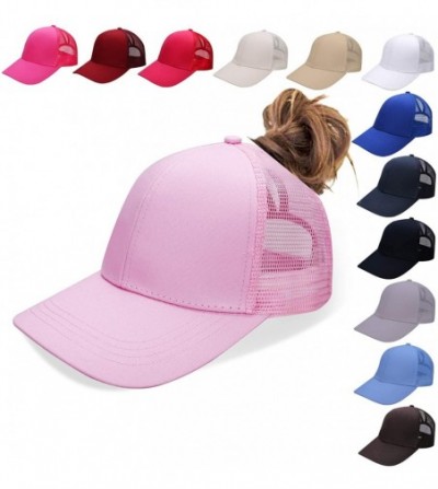 Baseball Caps NeuFashion Ponycap Messy High Bun Ponytail Adjustable Mesh Trucker Baseball Cap Hat for Women - Pink - C918DTSKI5S