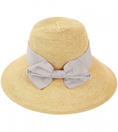 Sun Hats Women Straw Sun Hat Bowknot Floppy Foldable Wide Brim Summer Beach Bucket Hat - Beige - Beige - CP196I0C92D