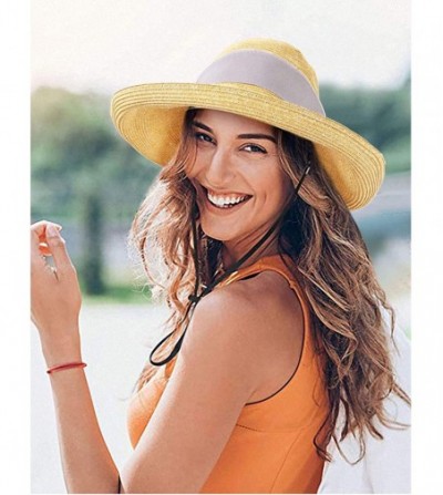 Sun Hats Women Straw Sun Hat Bowknot Floppy Foldable Wide Brim Summer Beach Bucket Hat - Beige - Beige - CP196I0C92D