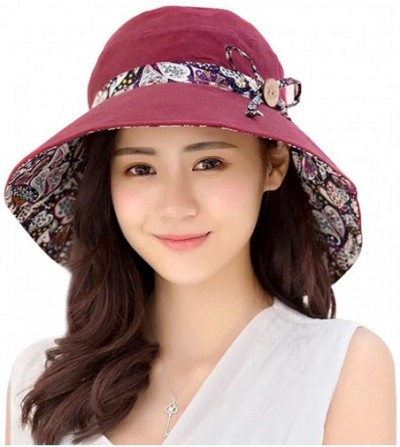 Sun Hats Womens Ponytail Sun Hat-Both Sides wear-UPF 50+ UV Protection Beach Garden Hat Foldable Wide Brim Cap - Wine Red - C...