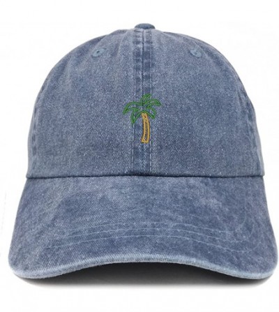 Baseball Caps Palm Tree Embroidered Washed Cotton Adjustable Cap - Navy - C6185LUHUUI