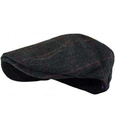 Newsboy Caps Men's Classic Herringbone Tweed Wool Blend Newsboy Ivy Hat (Large/X-Large- Charcoal) - Black Plaid - CJ17YQKY8ES