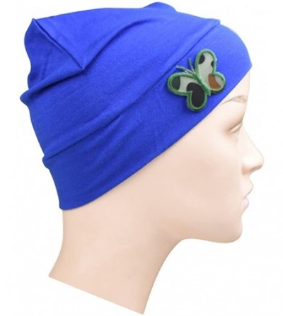 Skullies & Beanies Soft Chemo Cap Cancer Beanie with Green Camo Butterfly - Royal Blue - CS12NU3Y2R4