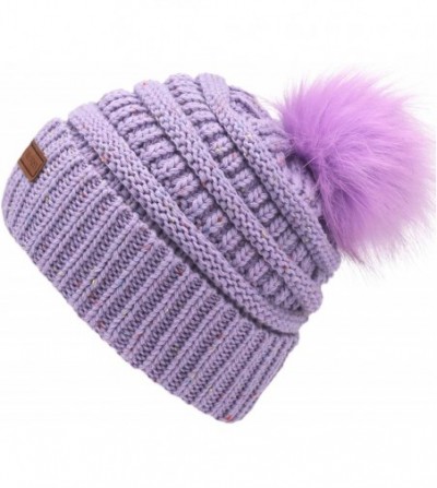 Skullies & Beanies Fur Pom Pom Beanie for Women Hat Winter Knit Wool Hats Warrm Soft Skull ski Cap - Purple - CW18XEO7YN4