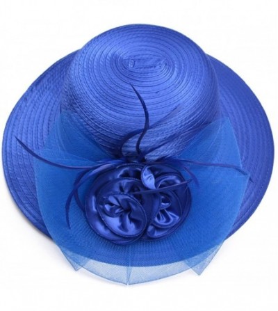 Sun Hats Women Satin CRIN Kentucky Derby Wide Brim Sun Hat A433 - Royal Blue - CU184222AHW