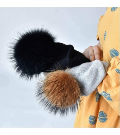 Skullies & Beanies Winter Beanie Hats for Women Genuine Fur Pompom Beanie Knit Wool Hats Ski Cap - CJ18KONGMZR