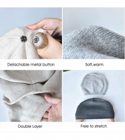 Skullies & Beanies Winter Beanie Hats for Women Genuine Fur Pompom Beanie Knit Wool Hats Ski Cap - CJ18KONGMZR